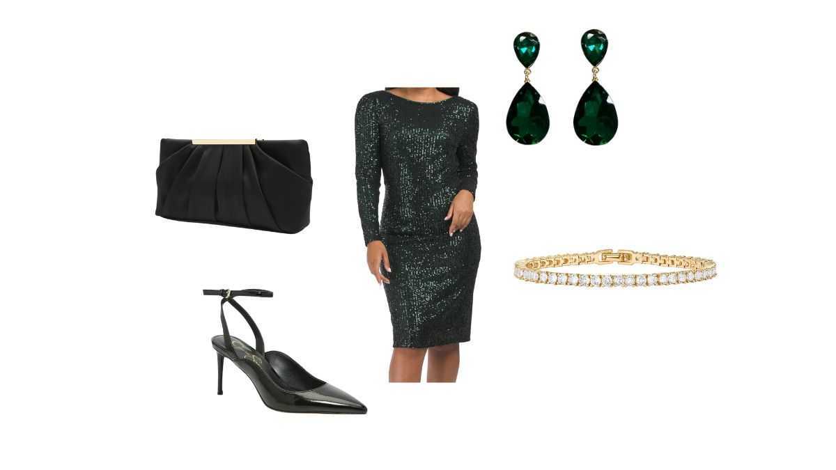 Vestido de lentejuelas verde traje de fiesta de Navidad