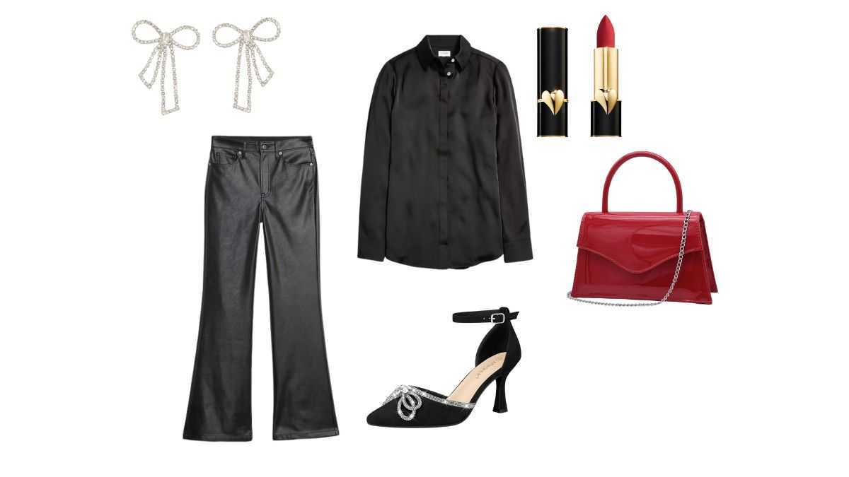 Hermoso en negro y lazo + detalles en rojo.