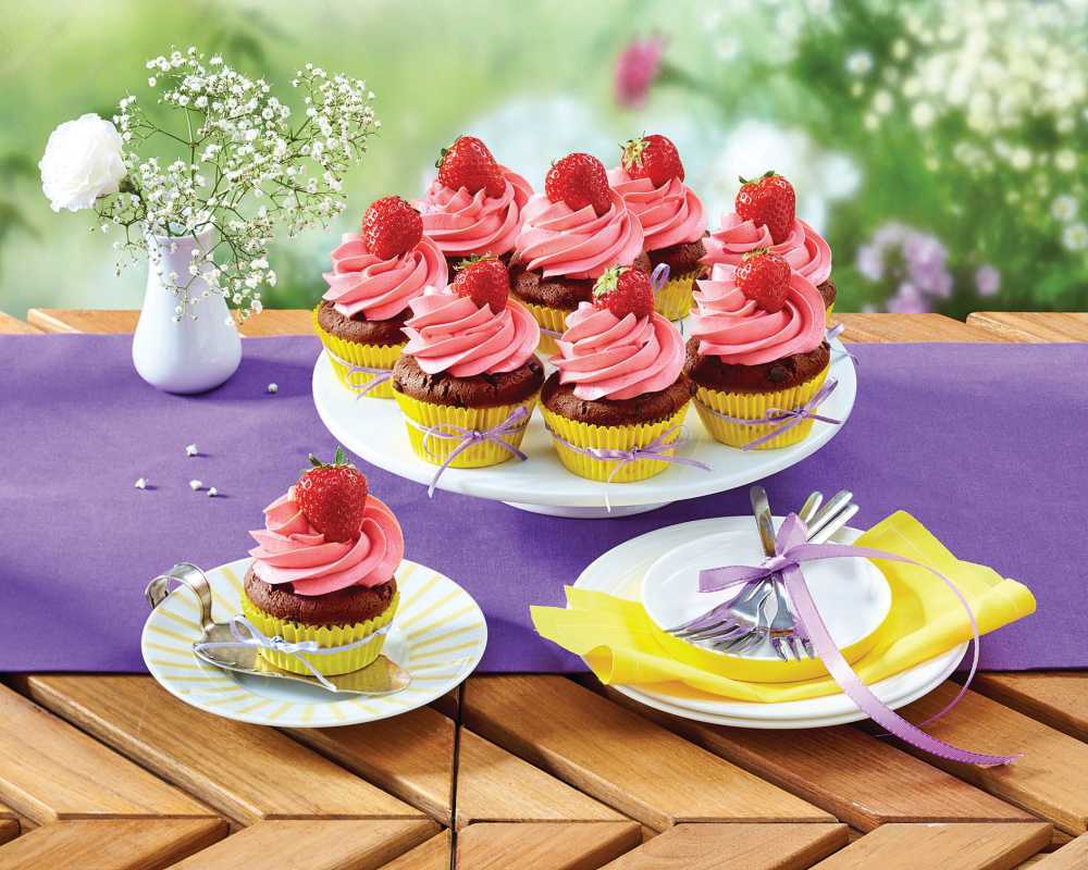 Cupcakes double chocolat aux fraises
