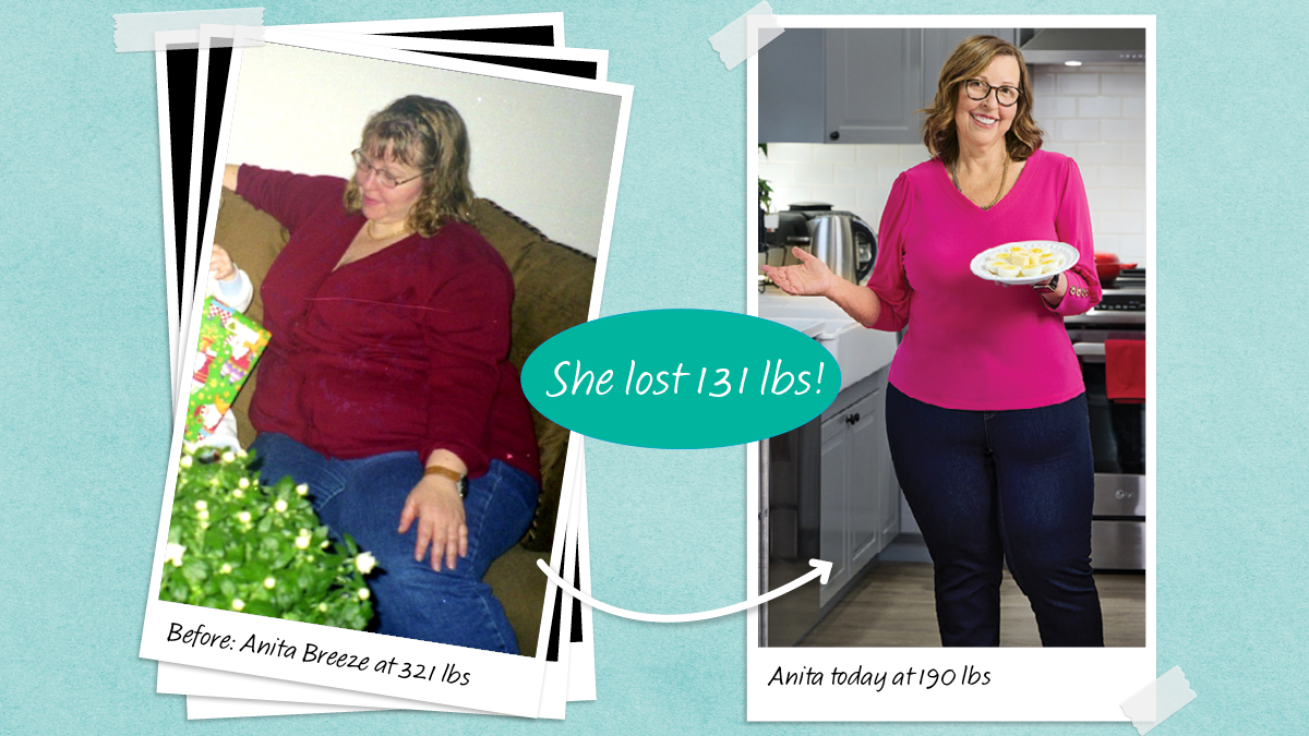 Foto sebelum dan selepas Anita Breeze yang menurunkan berat badan dengan diet karnivor