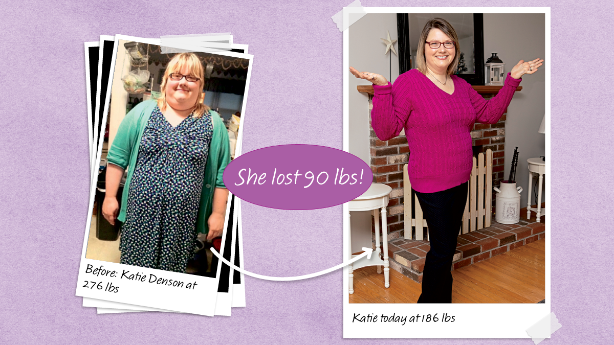 Fotografie před a po Katie Denson, která zhubla 90 liber pomocí dietního plánu Plant Paradox
