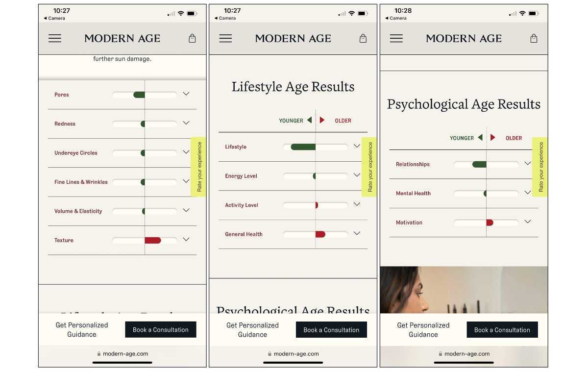 resultados de idade visual, idade do estilo de vida e idade psicológica