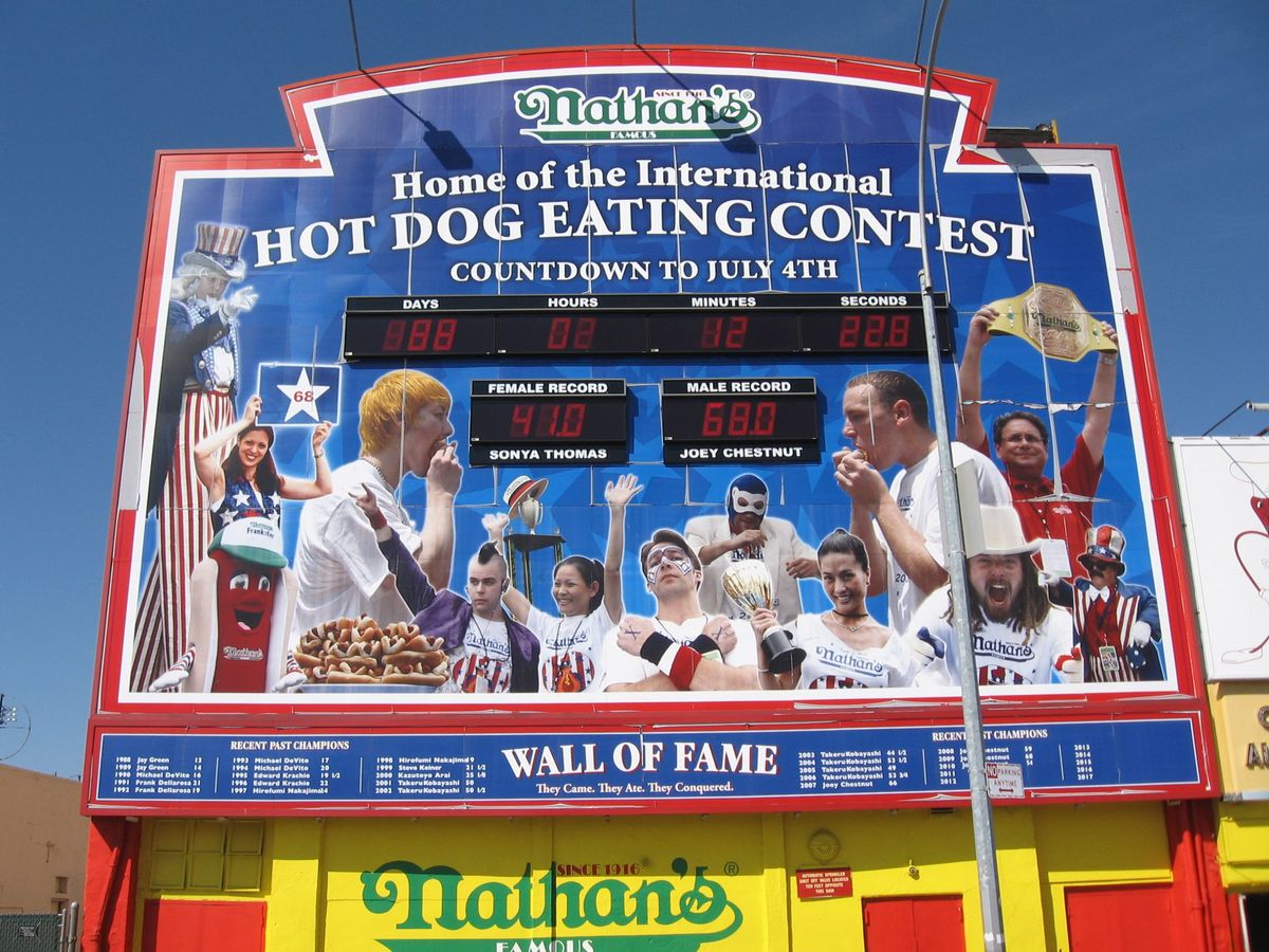 nathans hot dog jíst soutěž znamení