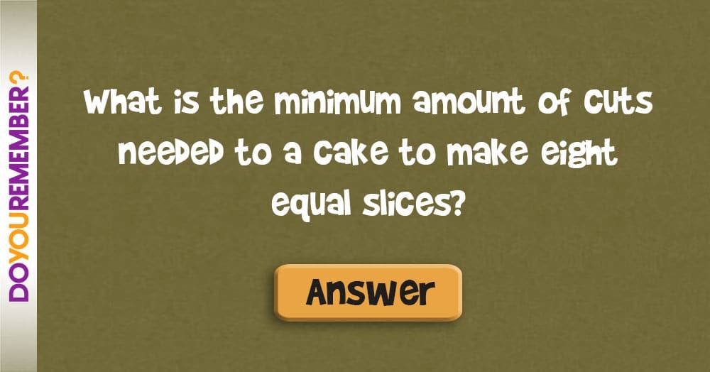 Berapakah Jumlah Potongan Minimum yang Diperlukan untuk Kek untuk Membuat Lapan Kepingan Sama?