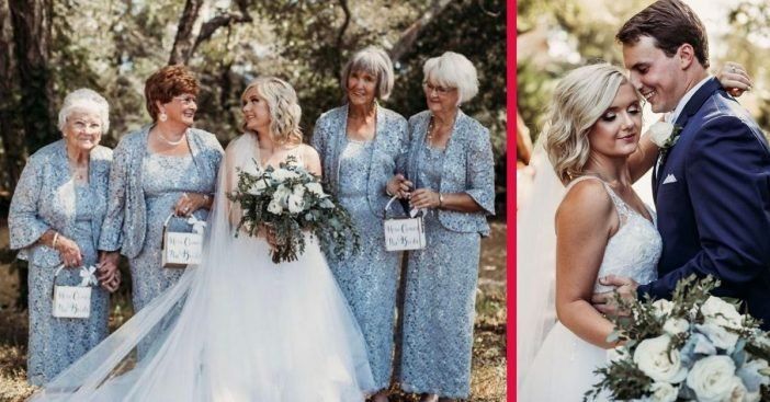 Nevesta má svoje štyri babičky ako kvetinové dievčatá na svojej svadbe