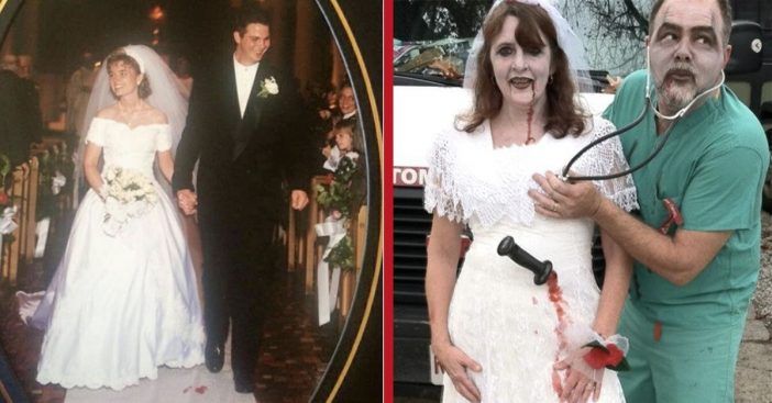 Brudar hittar det perfekta sättet att återanvända sina bröllopsklänningar till Halloween