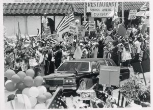 A cidade recebeu o presidente Reagan durante uma reunião importante com a comunidade local