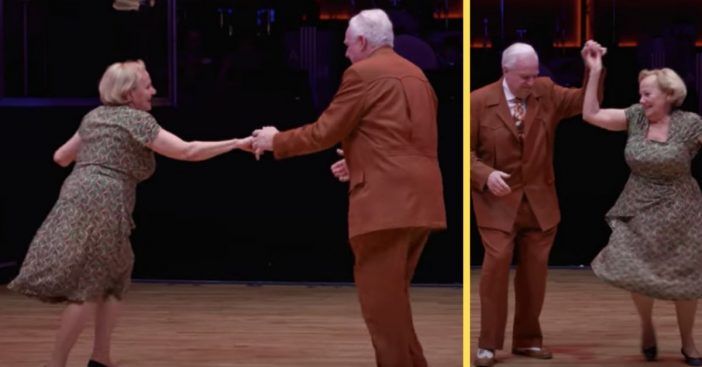 casal de idosos rasgando a pista de dança