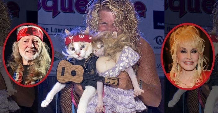 Ti dve mački v kostumih Dolly Parton, Willie Nelson osvajata noč čarovnic