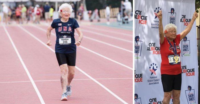 جولیا سمندری طوفان ہاکنس نے 103 سال کی عمر میں چلانے کے لئے سونے کے تمغے جیتے