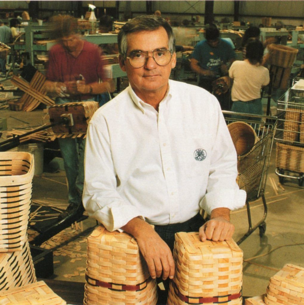 Oprichter Dave Longaberger in mandenfabriek in Ohio